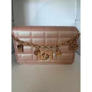 bebe Jacari Crossbody Iridescent Mauve Gold Hardware Small Charms MSRP $79
